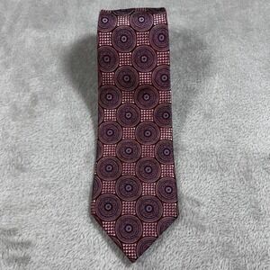 Ermenegildo Zegna Tie Pink Geometric Medallion Paisley Silk Made in Italy 59x3.5